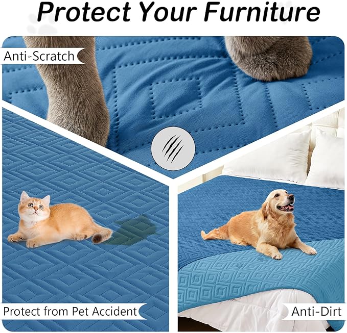 hyha Waterproof Dog Blanket, Soft Pet Bed Blankets, Waterproof Sofa Couch Cover for Dogs Washable, Reversible Pet Couch Covers for Sofa Furniture (68x82 Inch, Navy Blue/Blue)