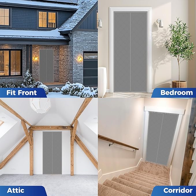 Cotton Thermal Door Screen Draft Stopper Cover Made of Oxford and Cotton Fill Fit 32x80inch Door Screen Door Itself Size 34x82inch Curtains for Winter, Insulated Door Curtain for Doors