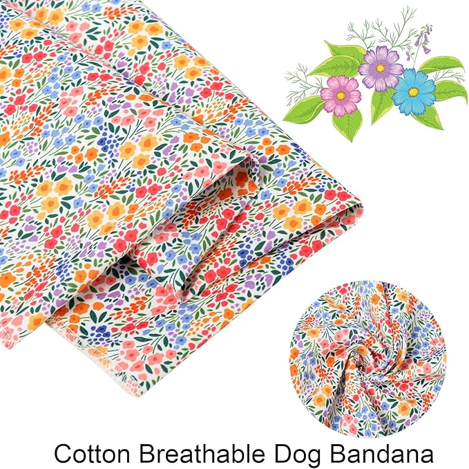 ARING PET Girl Dog Bandana, Spring Summer Daisy Floral Pet Bandana Scarf Triangle Bibs for Puppy Small Medium Large Dogs-S