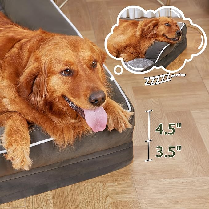Orthopedic Dog Beds for Extra Large Dogs, Waterproof Egg Crate Foam XL Dog Bed with Sides 45x35Inch, Big Dogs Couch Beds with Removable Washable Cover and Nonskid Bottom, Dark Green