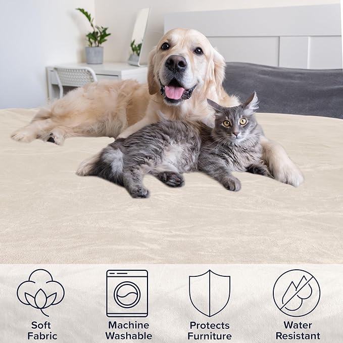 PETMAKER Dog Blanket - 60x80in Reversible Sherpa Blanket - Throw Blankets for Bed, Couch, Crate, or Car - Machine Washable Puppy Essentials (Cream)