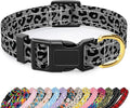 Reflective Dog Collar for Small Dogs Cats, Cute Leopard Style Adjustable Heavy-Duty Nylon Puppy Collar for Boy and Girl Female, Soft Pet Accessories with Quick Release Buckle, Gray