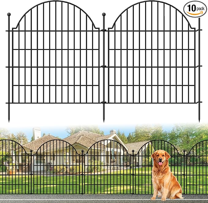 10 Panels No Dig Decorative Garden Fence, 32in (H) x 23.6ft (L) Outdoor Animal Barrier Fencing with Ground Stakes, Temporary Rustproof Metal Wire Panel Border for Rabbit,Dog