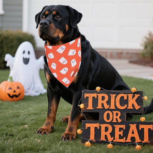 ADOGGYGO Halloween Dog Bandanas 2 Pack, Reversible Pumpkin Ghost Scarf, Premium Fabric, Adjustable Fit Orange Black Halloween Bandanas for Medium Large Dogs (Large)