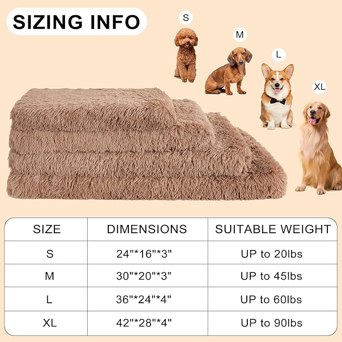 Fluffy Orthopedic Dog Beds for Medium Dogs with Washable Removable Cover Dog Crate Bed Egg Crate Foam Support Plush Pet Pad Mat with Anti-Slip Bottom(36 * 24,Khaki)
