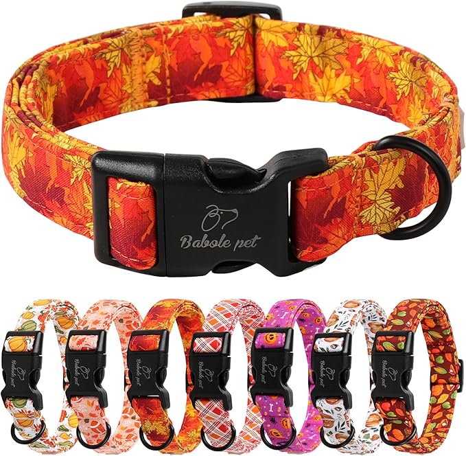 Fall Dog Collar, Gold Maple Leaves Pattern Fall Thansgiving Puppy Collar, Soft Adjustable Cotton Holiday Dog Collars for Small Medium Large Boy&Girl Dogs S