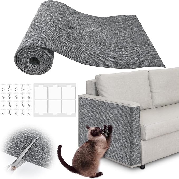 Cat Scratch Furniture Protector - 40" x 13.8" Trimmable Self-Adhesive Cats Claws Scratch Pads, DIY Cat Climbing Couch Protector for Scratch Post Cat Tree Replacement Indoor (Light Gray)