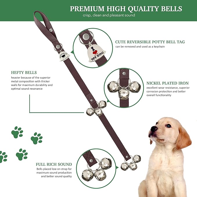 Caldwell's Pet Supply Co. Dog Potty Bells, Dog Door Bell, Bells To Go Outside, Potty Training Bell, Dogs Doorbell, Dogs Potty Doorbell, Ring To Go Pee, All Breed Puppy Training Tool - Brown (Set of 2)