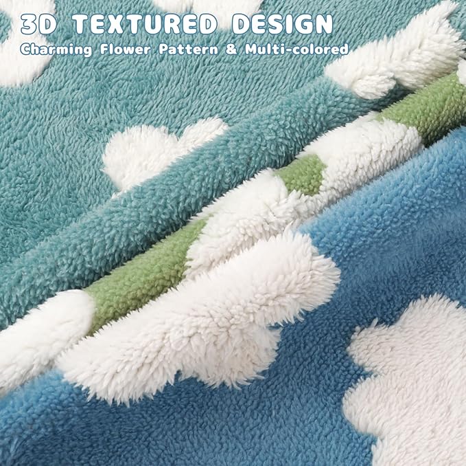 Luciphia Waterproof Pet Blanket for Medium Large Dogs Washable Fluffy Thick Jacquard Shag Fleece Warm Sherpa 3D Textured Flower Print for Cats Puppy Couch Protection (Blue Cloud,40x28 inches)