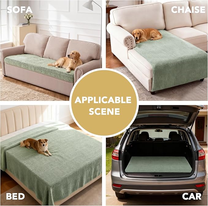 H.VERSAILTEX Non Slip Pet Couch Cover Chenille Dog Bed Protector Thick Soft Sofa Slipcover Pet Friendly Washable Couch Cushion Covers for Pets (30" x 70", Sea Foam)