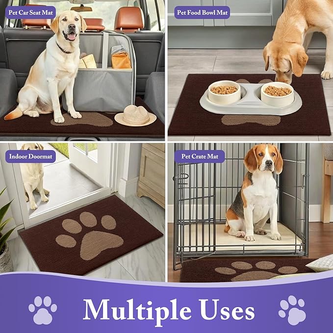 Buganda Dog Door Mat for Muddy Paws, Absorbent Dirt Trapper Non Slip Indoor Doormats, Washable Low-Profile Mat for Mud Dogs, Entryway Carpet for Inside Floor (70x47 Inches, Brown)