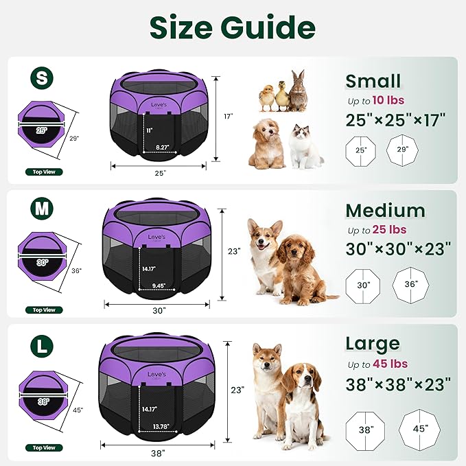 Love's cabin Pet Puppy Dog Playpen, Large Dog Tent Crates Cage Indoor/Outdoor, Portable Playpen for Cat, Foldable Pop Up Dog Kennel Playpen with Carring Case, Removable Zipper Top, Purple