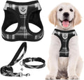 PUPTECK Adjustable Dog Harness Collar and Leash Set Step in No Pull Pet Harness for Small Medium Dogs Puppy and Cats Outdoor Walking Running, Soft Mesh Padded Reflective Vest Harnesses, Black M