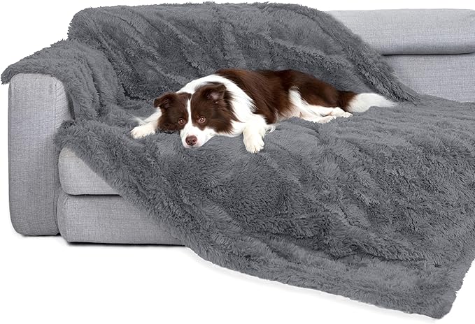 gogobunny Waterproof Dog Blanket for Couch & Furniture Protection - Super Soft Reversible Throw for Large Dogs & Cats, Calming Washable Fur & Sherpa Pet Blanket (25x35 Inch, Light Grey)