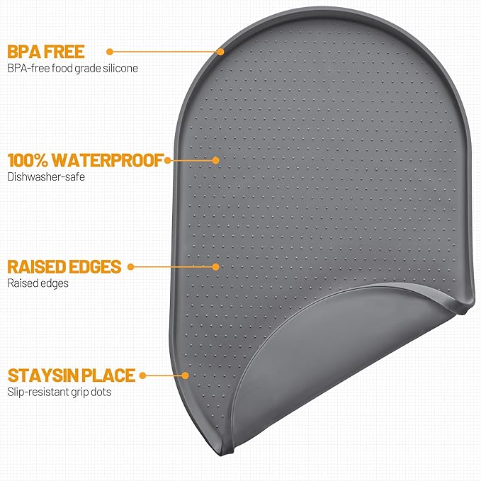 Hubulk 100% Waterproof Silicone Pet Feeding Mat with Raised Edge for Food and Water, Dog Bowl Mats, Cat Bowls Placemat with High Lip Protects Floor for Cats and Dogs (Gray, 32" L x 24" W)