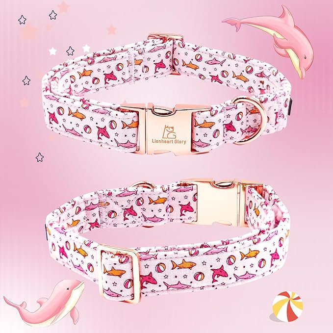 Lionheart Glory Shark Print Pink Collar - Adjustable Soft Dog Collar for Large Dogs