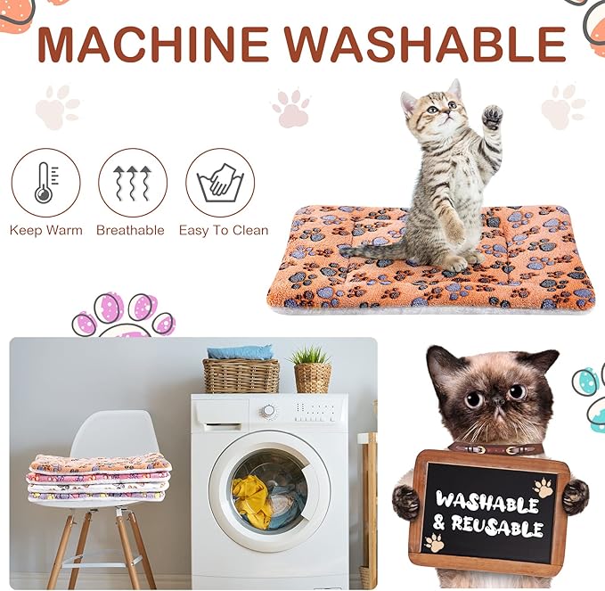 Tuanse 4 Pack Ultra Soft Dog Cat Bed Mat Small Animal Guinea Pig Bed with Cute Print Reversible Fleece Dog Crate Kennel Pad Cozy Washable Thickened Hamster Pet Beds Mat(21 x 14 Inches,Vivid Color)