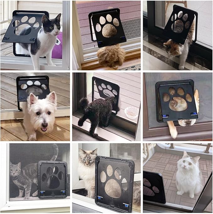 NAMSAN Cat Screen Door, Flap Opening 8 x 10 inches, Cat Door for Screen Door, Magnetic Self-Closing Small Pet Door for Sliding Door, Window Screen Door with Doggie Door Built in, Lockable, Black