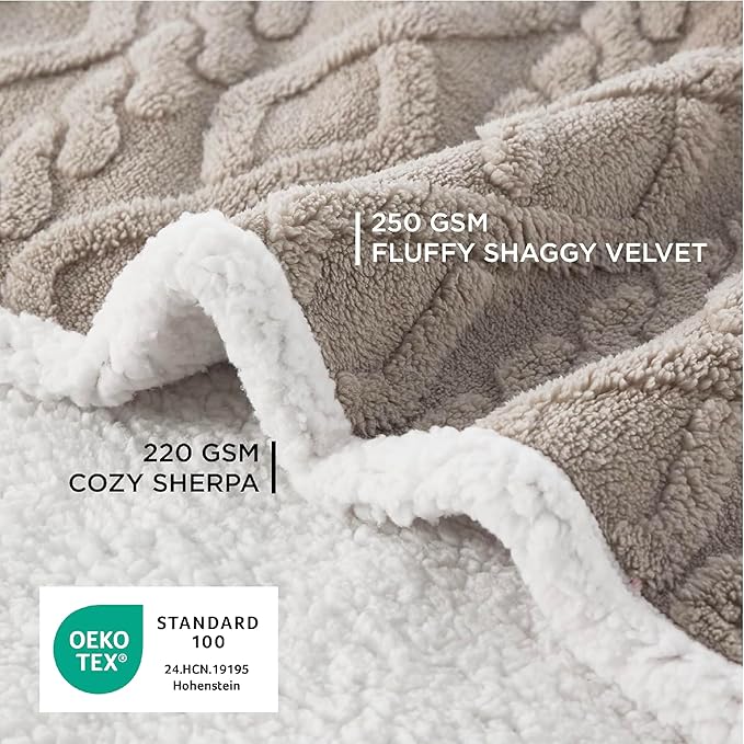 Bedsure Waterproof Dog Blankets for Bed - Pet Blanket for Bed Couch Protector Washable, Jacquard Coral Fleece Cat Throw Blanket, Soft Plush Reversible Furniture Protection, Queen, 86x90, Pale Oak