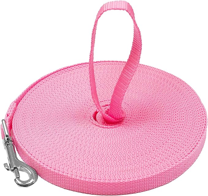 Downtown Pet Supply - Long Dog Leash - 50 ft Pink Nylon Dog Training Leash for Recall & Obedience