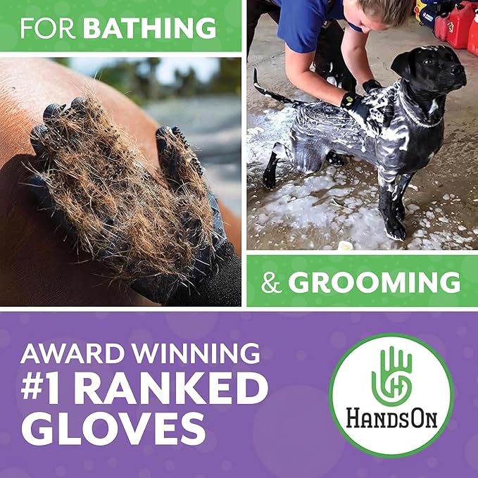 H HANDSON Pet Grooming Gloves - Patented #1 Ranked, Award Winning Shedding, Bathing, & Hair Remover Gloves - Gentle Brush for Cats, Dogs, and Horses (Grey, Large)