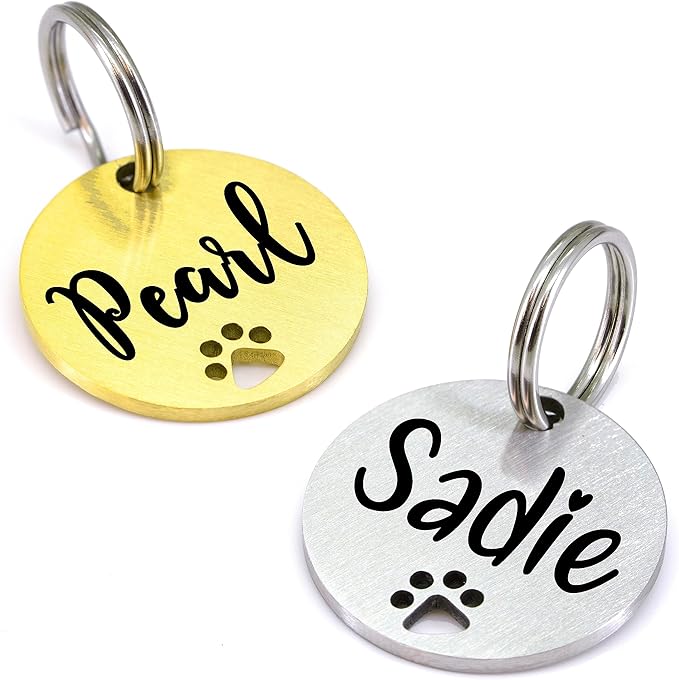 Ultra Joys Dog Tags Personalized for Pets - Hollow Paw Custom Pet ID Tag - Engraved Dog Tag for Small, Large Dogs - Small Round in Silver