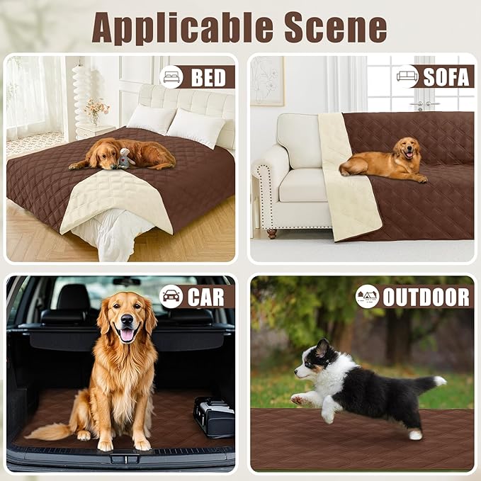 Smiry Waterproof Dog Bed Cover Blanket 52x82, Soft Reversible Pet Blanket, Washable Leakproof Cats Dogs Couch Cover for Sofa, Couch, Furniture, Brown/Beige