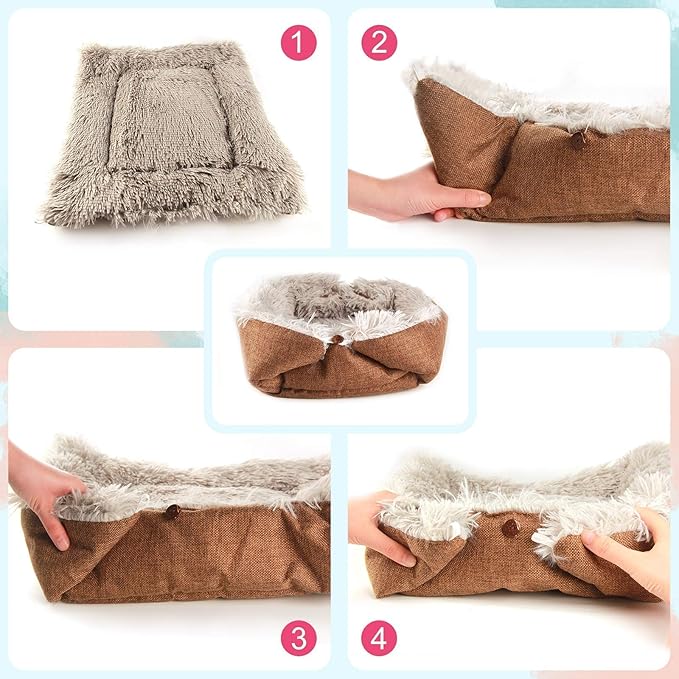 Self Warming Cat Bed, Foldable Self Heated Cat Mat Extra Warm Thermal Heating Pet Pad 24 x 20 inch for Indoor Outdoor Cats, Non-Slip Bottom Washable Non Electric Brown