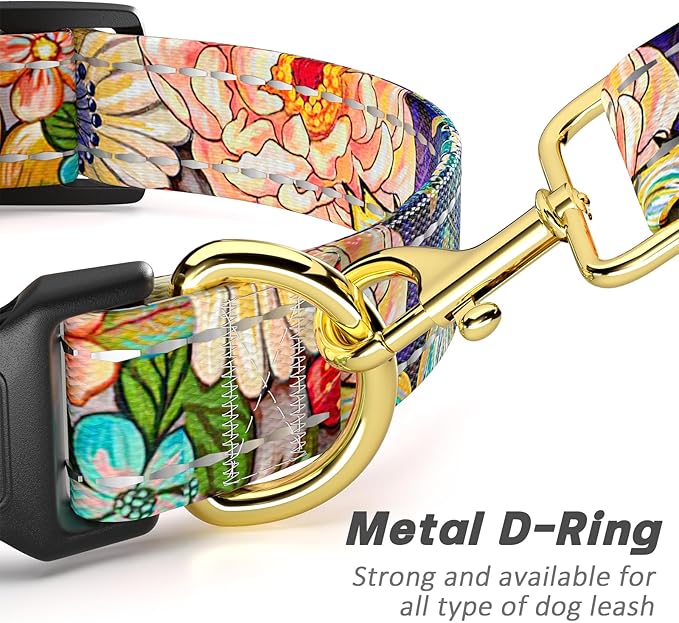 Reflective Dog Collar for Large Dogs, Cute Boho Adjustable Heavy-Duty Nylon Puppy Collar for Boy and Girl Female, Soft Pet Accessories with Quick Release Buckle, Colorful Mandala