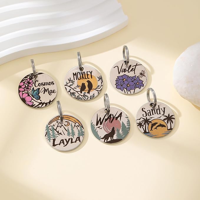 Colorful Dog Tags Personalized, Engraved Dog Tags with Colored Printing for Pets, Dog Name tag with deep Engraving, Custom pet ID Tags, Customizable cat Collar Holder tag (Dolphin)