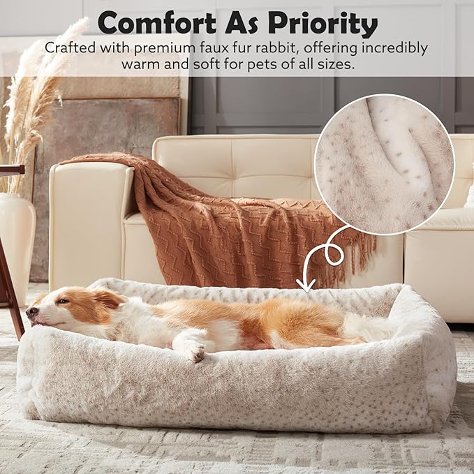 JOEJOY Large Dog Beds Large Sized Dog, Washable Orthopedic Premium Soft Corduroy Fleece Pet Bed with Removable Zipper Cover, Cute Calming Puppy Bed with Non Skid Bottom