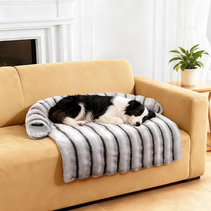 Large Dog Couch Bed, Fluffy Washable Couch Protector for Dogs with Removable Cover, Non-Slip Dog Sofa Bed, 41x37 Inch, Grey