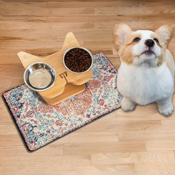 Absorbent Pet Dog Bowl Mat for Food and Water, Pet Cat Food Feeding Mat with Non Slip Rubber Backing, Dog Food Mats for Floors Waterproof, 24"x32"