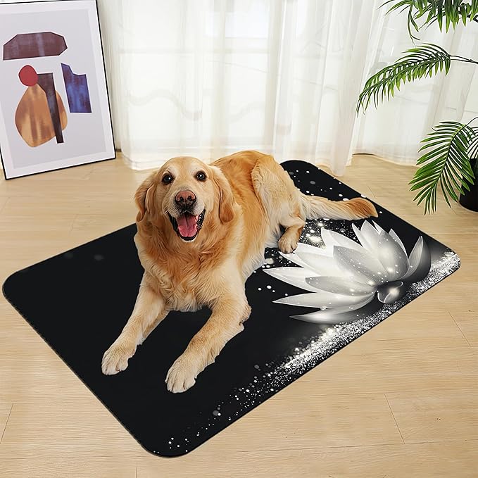Magic White Lotus Pet Feeding Mat–Christmas Stocking Quick Dry Absorbent Dog Cat Food Mat, Non Slip Waterproof Bowl Placemat for Messy Eaters, Pet Accessories for Floors 16"x24"