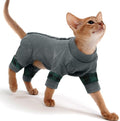 PUMYPOREITY Cat Pajamas, Stretchy 4-Leg Design with Back Buckles for Easy On/Off, Soft Cat Recovery Suit Reduce Wound Licking After Surgery, Kitten Onesie - Machine Washable, XS, Grey
