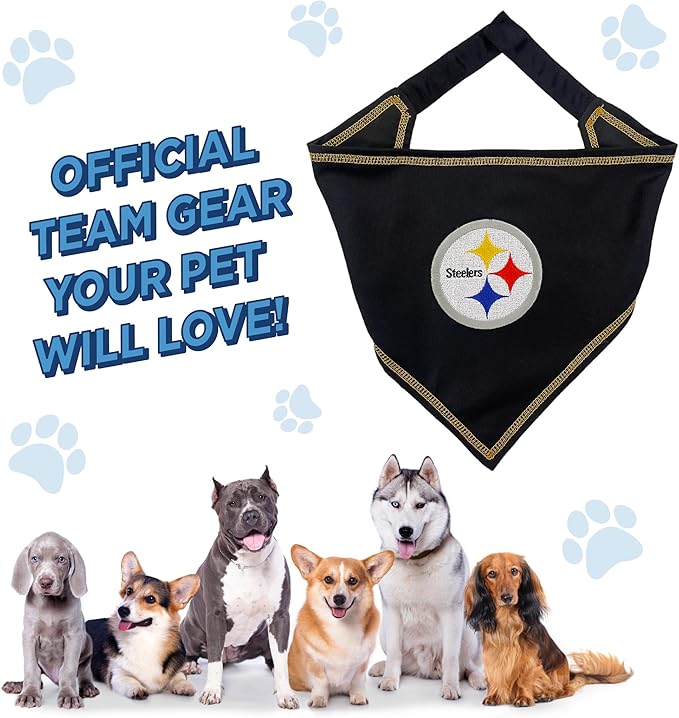 Pets First NFL Pittsburgh Steelers TIE Bandana, Small/Medium. Dog Bandana Scarf Bib for Pet Cat Dog. The Ultimate Game-Day, Party Bandana (PIT-3550-S-M)