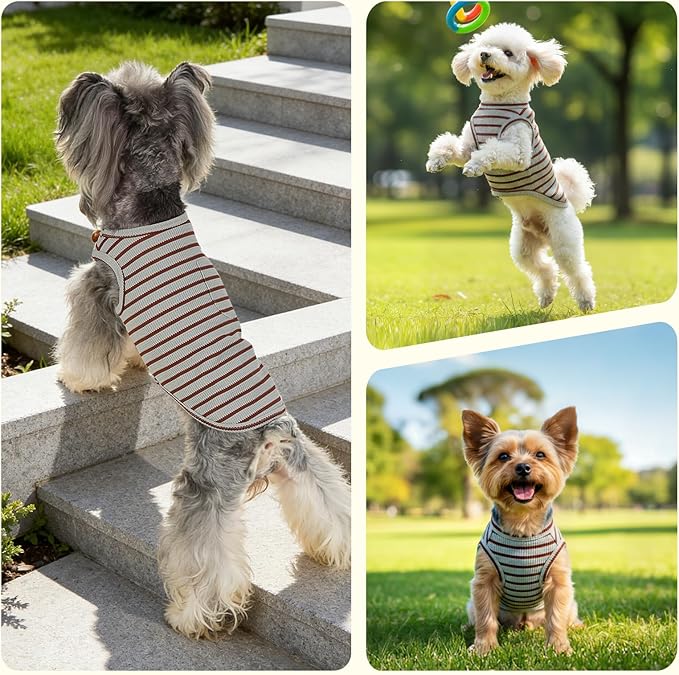 Dog Clothes, Stripe Dogs Shirts for Small & Medium Breeds, Pet Tank Top, Breathable Waffle Fabric Puppy Outfit, Shirt for Chihuahua, Yorkie, Dachshund, Corgi (4Pack, Small)
