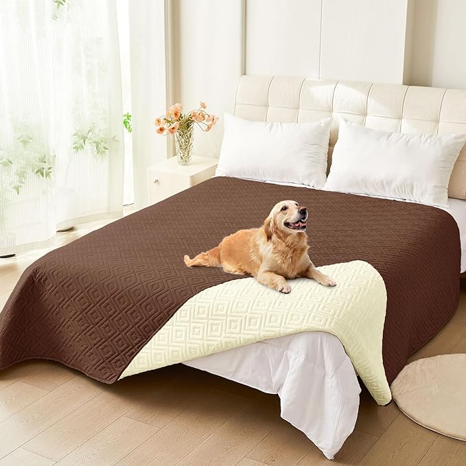 hyha Waterproof Dog Blanket, Soft Dog Bed Cover Pet Blankets, Waterproof Sofa Couch Cover for Dogs Washable, Reversible Pet Couch Covers for Sofa Furniture (52x82 Inch, Brown/Beige)
