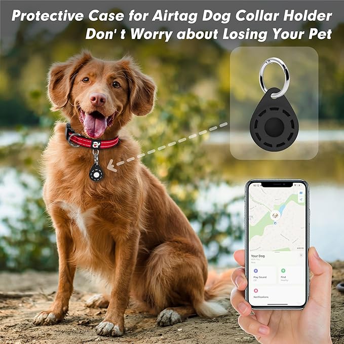 azuza Reflective Dog Collar with Airtag Holder, Soft Neoprene Padded Pet Collar with ID Tag Ring, Adjustable for Small Dogs,Red,S