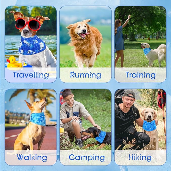 Talltalk 5 Pieces Dog Cooling Bandanas Neck Wraps Ice Scarf Pet Dog Cooling Collar Hunting Training Hiking Camping Accessories for Summer(S)