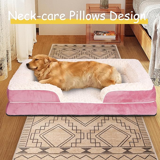 Orthopedic Dog Bed for Large Medium Sized, Washable Memory Foam Large Dog Bed, Durable Medium Pet Sofa with Removable Cover, Washable Waterproof Pet Couch Beds(Pink, XXL)