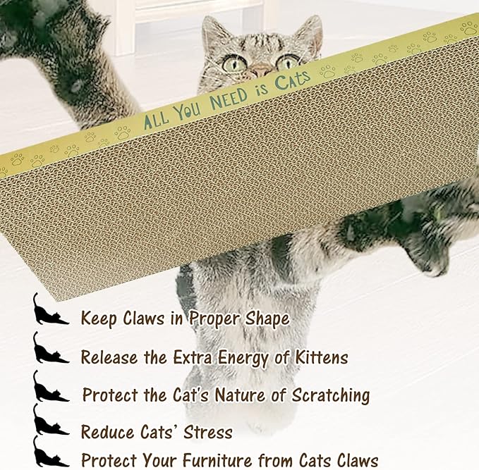 3 Pack Cardboard Cat Scratcher Pads Cat Scratching Board for Indoor Cats 16.5″Lx8.1″Wx0.8″H Dual-Side Corrugated Cats Scratching Post Reusable Supplies