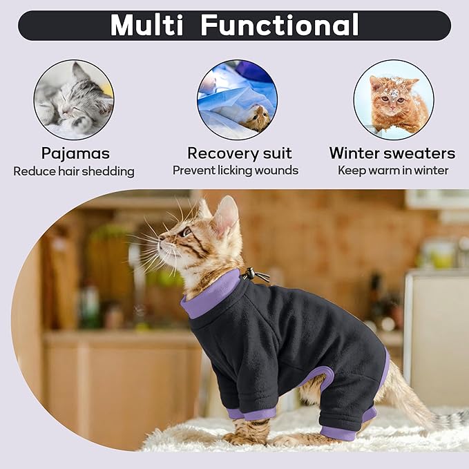 PUMYPOREITY Sticky Hair Cat Clothes, Prevent Hair Loss Cat Pajamas, Soft Cat Sweaters for Cats Only, Cat Hair Sticky Onesie, Cat Recovery Suit After Surgery, Black, M