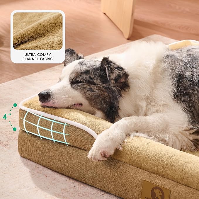 Homemate Dog Beds Large Sized Dog: 36x27 inch Orthopedic Large Dogs Bed XL Outdoor Pet Cat Bed Sofa Supplies with Toy Dogs Crate Pad Couch with Removable Washable Cover & Non-Slip Botton Brown