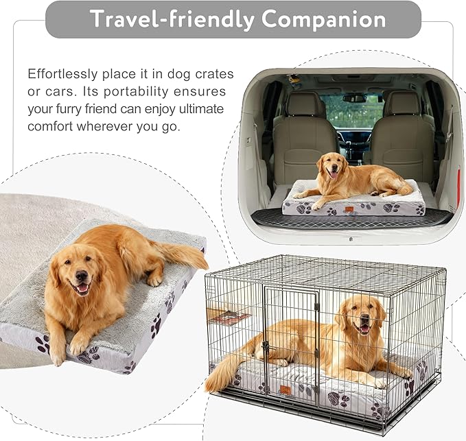 Waterproof Orthopedic Dog Bed for Extra Large Dogs 41x27x4 Inch - Egg Crate Foam Pet Crate Bed with Removable Washable Cover, Plush Top Anti-Slip Bed Mat, Navy