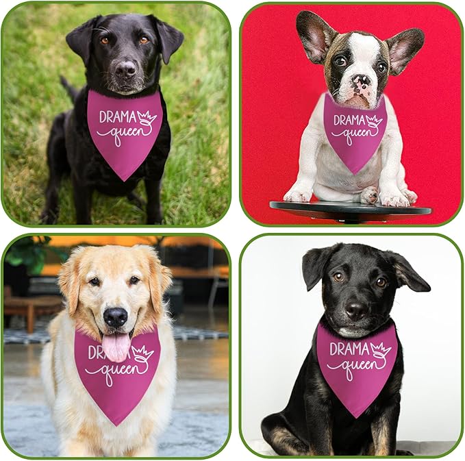 Drama Queen Printed Dog Bandana Funny Dogs Mom Birthday Gifts Pink Dog Bandana for Large Medium Small Dogs Girl Drama Queen Photo Prop Pet Scarf Accessories Christmas Puppy Gifts