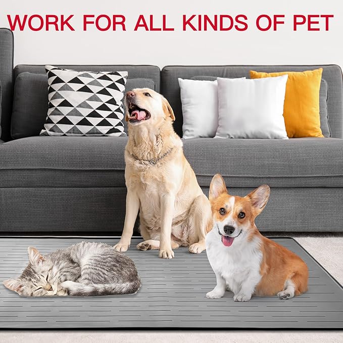48" x 32" XXXL Largest Pet Food Mat, Silicone Dog Mats for Food and Water, Nonslip Pet Feeding Mats for Floors,Dog Cat Bowl Mat with Raised Edges, Black