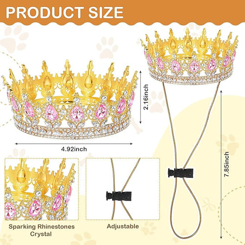 Abbylike Pet Rhinestone King Crown, Queen Crown for Birthday New Year Costume for Small Dog Cat Cosplay Party Accessories Adoption Celebration Wedding Birthday Photos Prop Costume(Pink,Large)