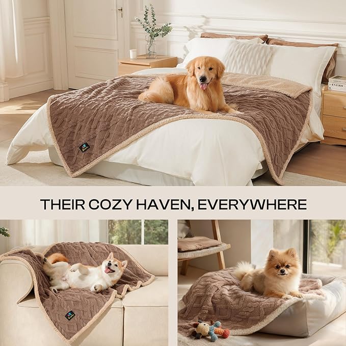 Luciphia Waterproof Pet Blanket, Liquid Pee Proof Dog Blankets for Sofa Bed Couch, Reversible Sherpa Fleece Furniture Protector Cover for Small Medium Large Dogs Cats,Khaki Medium（57" x 40"）