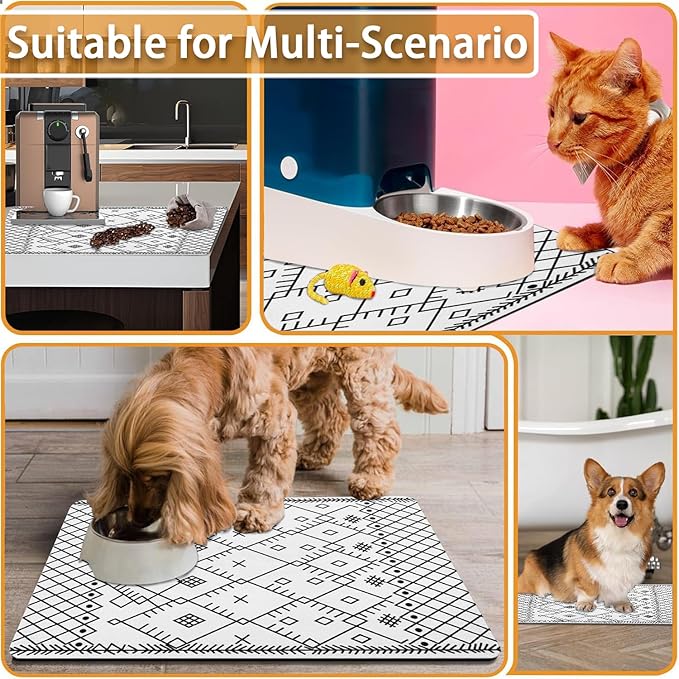 Absorbent Pet Dog Bowl Mat for Food and Water, Pet Cat Food Feeding Mat with Non Slip Rubber Backing, Dog Food Mats for Floors Waterproof, 12"x20"